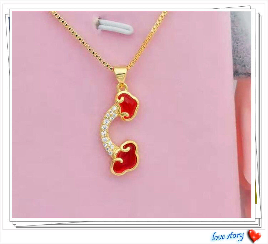 越南沙金项链 镀24K黄金女士镶钻宝石如意吊坠沙金套链 仿真黄金