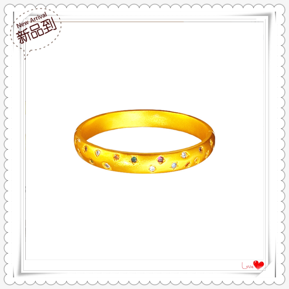越南沙金手镯 镀24K黄金新款女士古法金多巴胺泡泡糖彩宝卡扣手环