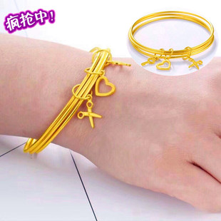 越南沙金三圈手镯 经典时尚简约女士新款三圈沙金手环 仿真金首饰