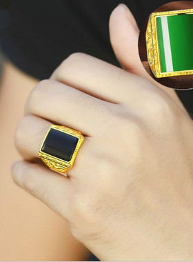 越南沙金镶嵌和田玉宝石开口戒指