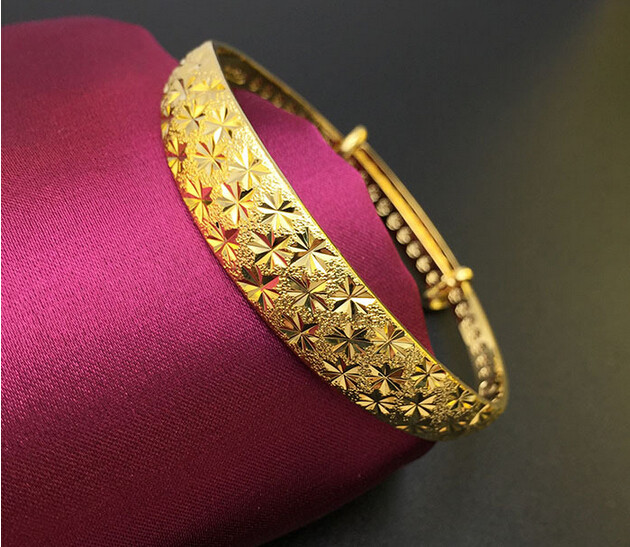 越南沙金手镯  镀24k黄金女士满天星可调节沙金手镯 仿真金首饰