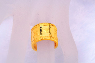 越南沙金戒指 镀24K金男士六字真言开口沙金戒指 仿真黄金首饰