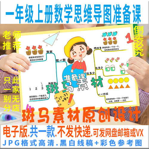 B767人教版一年级上册数学准备课思维导图涂色小学生手抄报电子版
