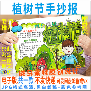 E037植树节手抄报模板小学生植树造林保护地球环境环保电子版小报