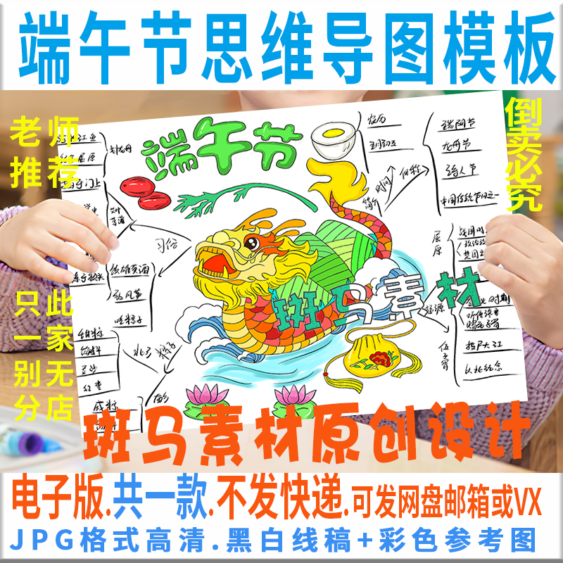 C515端午节思维导图手抄报模板电子版学生中国传统节日手抄报线稿