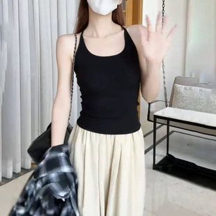 内搭打底美背上衣 带胸垫挂脖吊带背心女遮副乳大码 95棉春夏季 新款