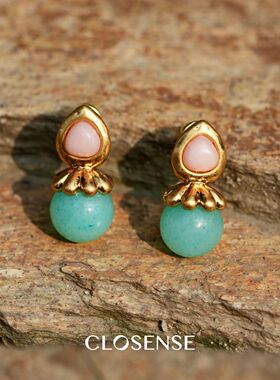 CLOSENSE『心形岛』自然设计蓝粉吊坠耳饰可爱甜美彩色穿搭耳夹