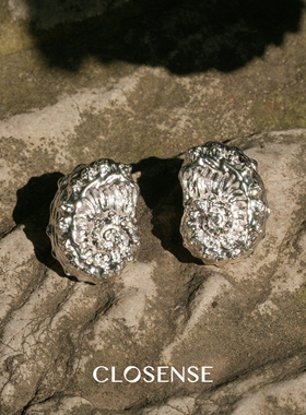 CLOSENSE『螺旋纪』原创对称款海螺耳饰 手工肌理自然感银色耳夹