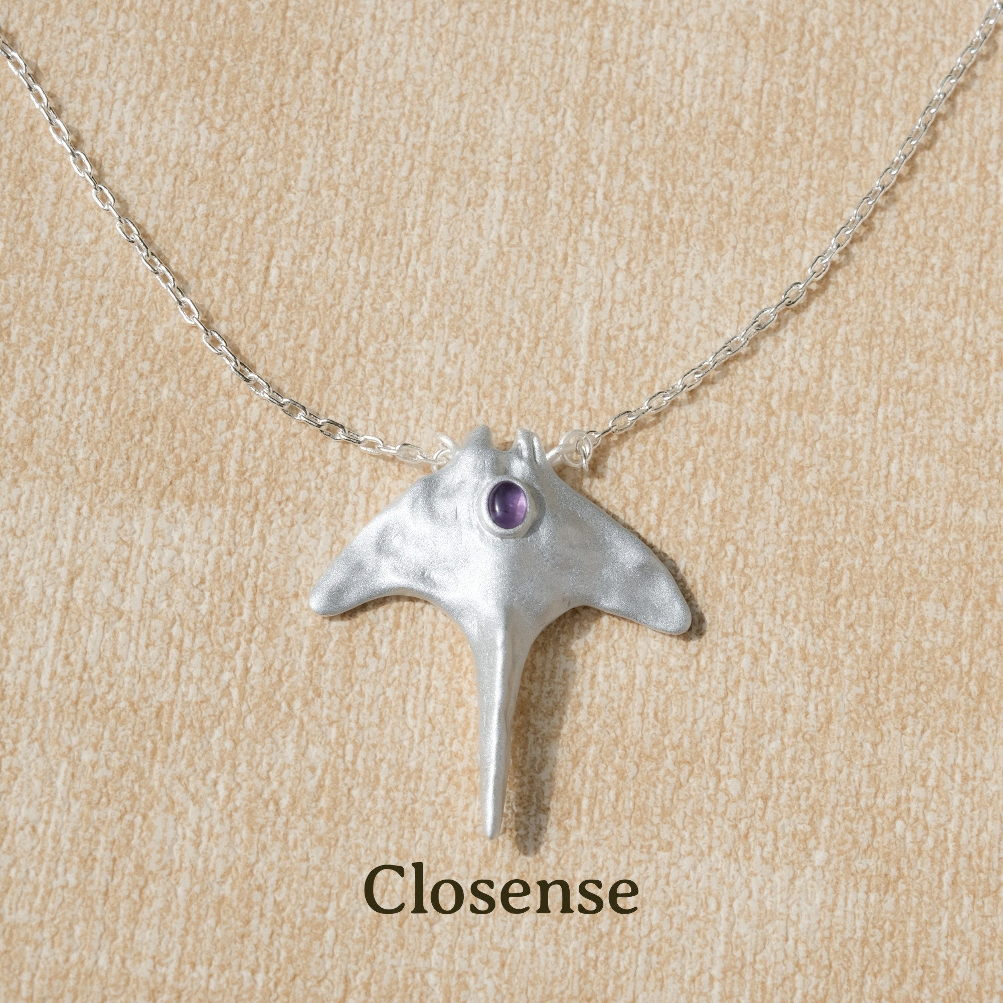 CLOSENSE『自由魔鬼鱼』原创设计哑光银Manta紫水晶吊坠项链度假