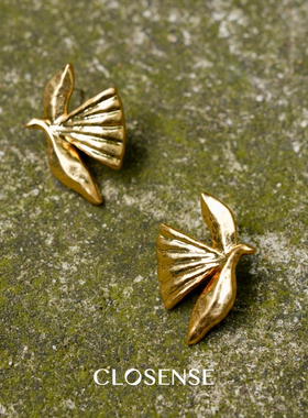 CLOSENSE『和平鸽』设计师款金色飞鸟耳饰自然主义对称无耳洞耳夹