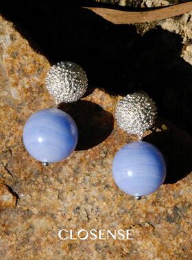 CLOSENSE『海王星』原创设计蓝纹玛瑙吊坠耳饰 气质简约精致百搭