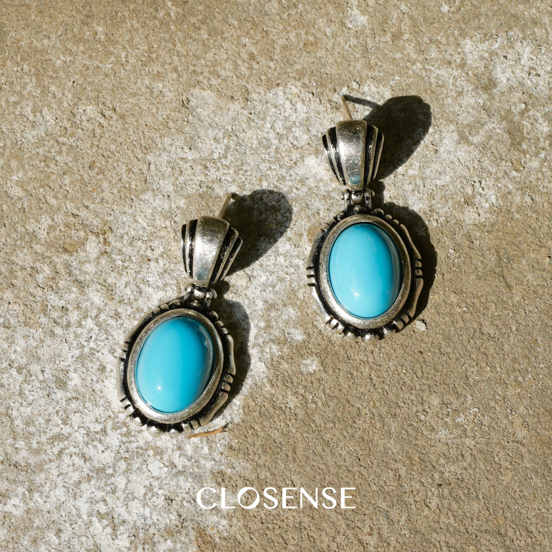 CLOSENSE『尼泊尔』系列松石绿复古银吊坠耳饰 异域民族艺术小众