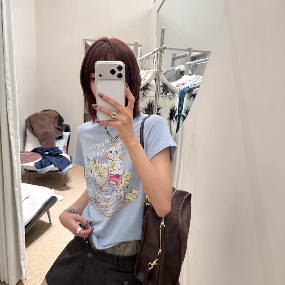LEMO CHAN-26年夏上新骑马女孩圆领印花短袖T恤