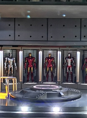 七库场景迷你版HT12cm钢铁侠3迷你机甲格纳库含人偶套装专配