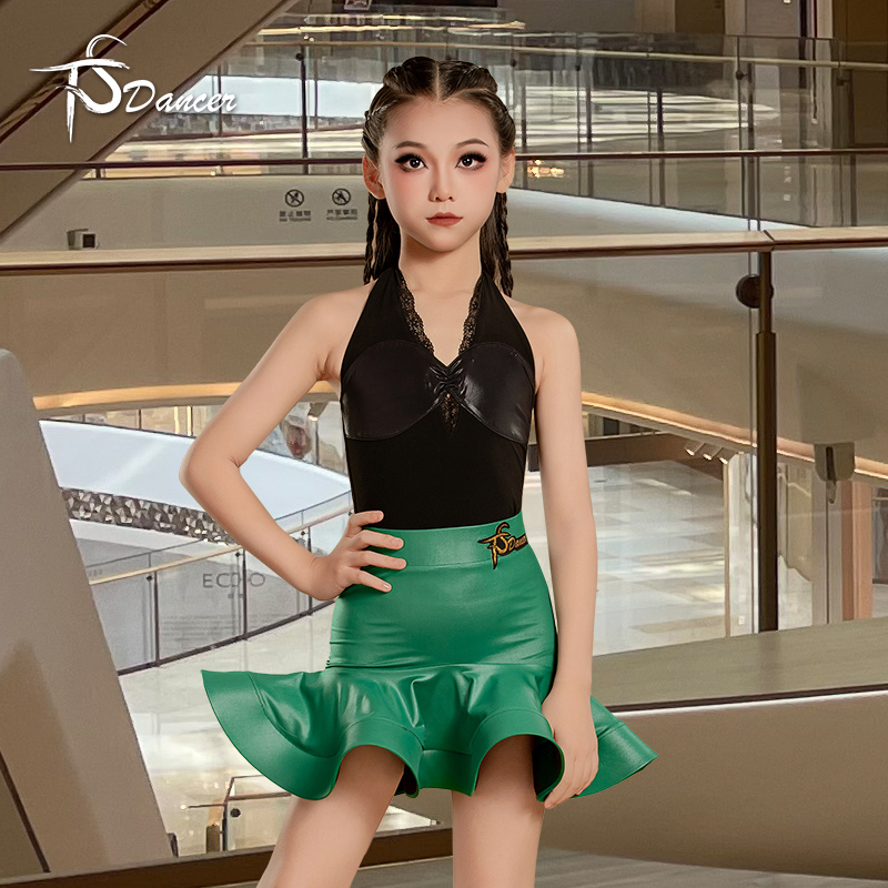 正品拉丁舞挂脖气质夏季女孩跳舞蹈练功服儿童演出表演裙子套装