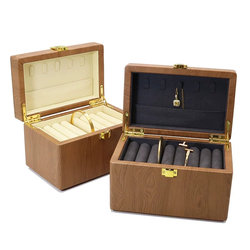 黑色拉丝手镯收纳盒翡翠黄金玉手镯盒木纹多镯首饰盒复古手镯盒子