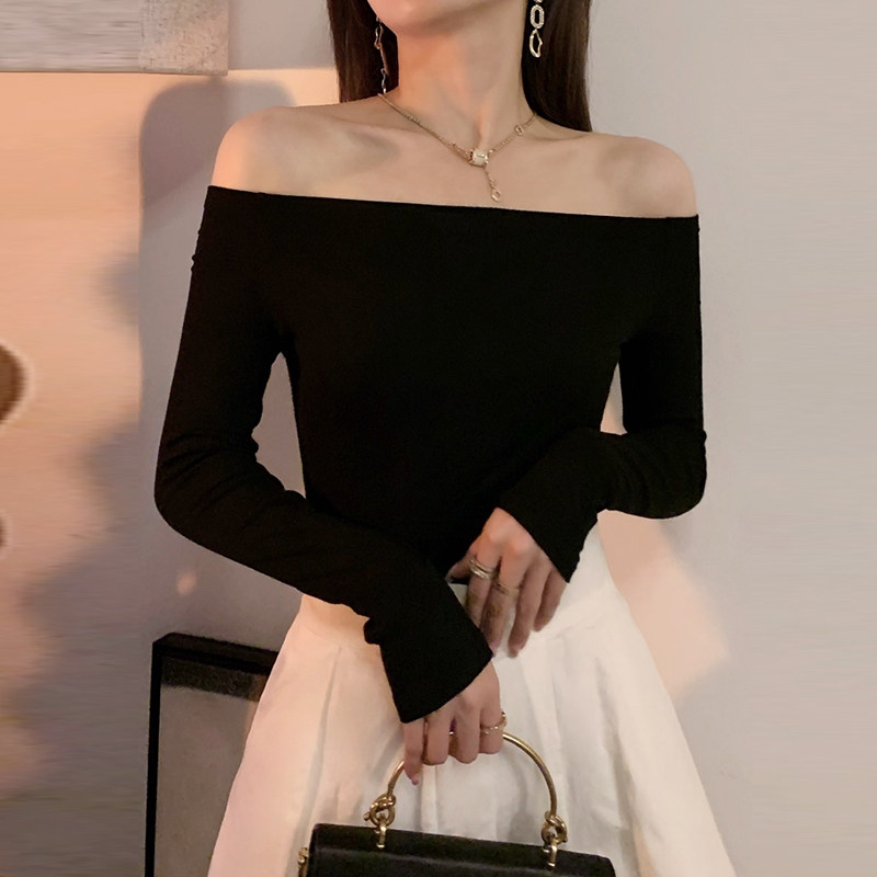 露背长袖t恤女前后一字领露肩内搭打底衫棉外穿性感舞蹈紧身上衣,女装/女士精品,T恤,淘宝优惠券,粉丝福利购,淘宝优惠卷