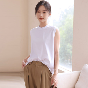 纯棉舞蹈无袖T恤女半高领夏2026新款宽松白色内搭打底衫背心上衣