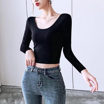 漏肚脐短款性感舞蹈服大圆领露背