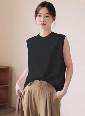 小半高领无袖背心女纯棉宽松中领