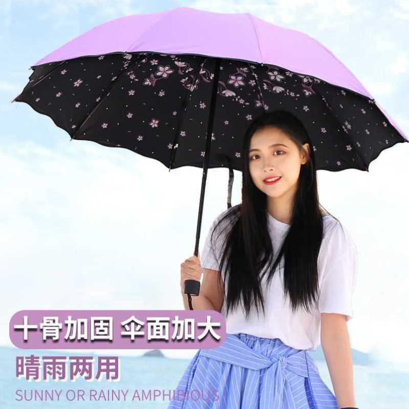 晴雨两用黑胶伞十骨加大双人太阳伞防紫外线清新遮阳雨伞女