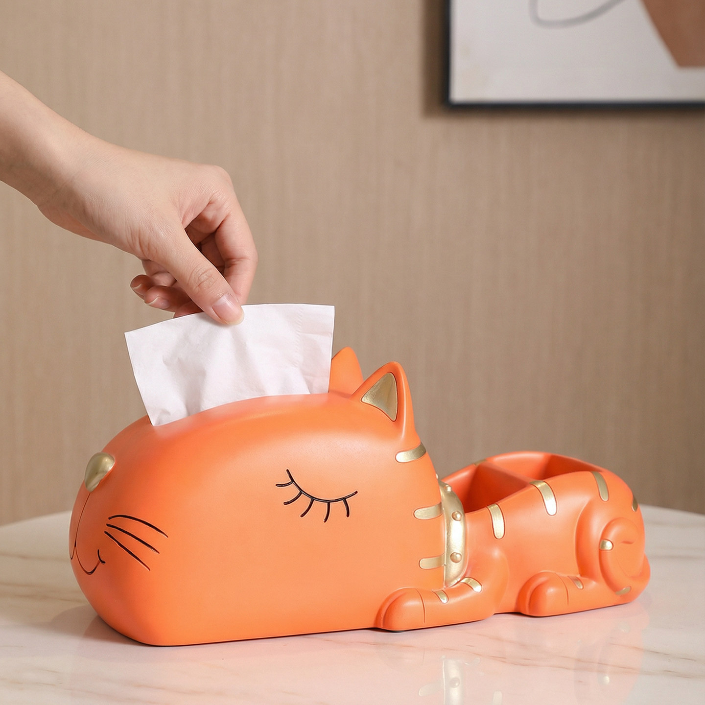 小猫橙色抽纸盒可爱边几桌面创意放手机遥控器收纳小众高级纸巾盒,家居饰品,装饰纸巾盒,淘宝优惠券,粉丝福利购,淘宝优惠卷