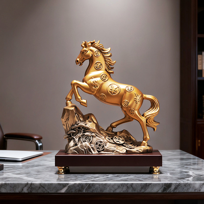 马上有钱马年高档小众骏马金色办公室桌上开业礼物老板办公桌摆件