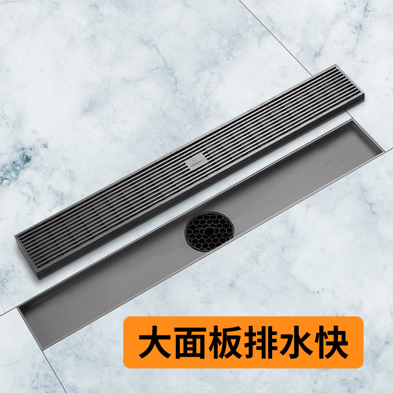 潜水艇黑色大师地漏长方形 304不锈钢长条型防臭卫生间隐形淋浴房