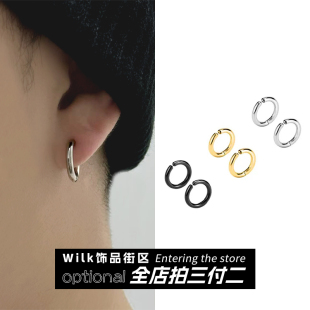 潮牌素圈无耳洞耳夹男钛钢嘻哈简约无痛感耳环男女情侣耳骨夹耳钉