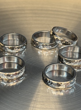 不规则锤纹戒指钛钢不掉色