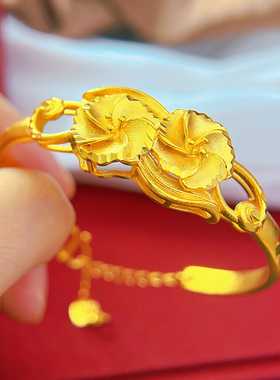 中式婚礼镀24k黄金色仿黄金手镯开口结婚新娘婚庆镯子 秀禾服首饰