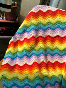 DIY手工编织波浪彩虹毯子毛线钩针材料包马卡龙渐变色宝宝毯亲肤