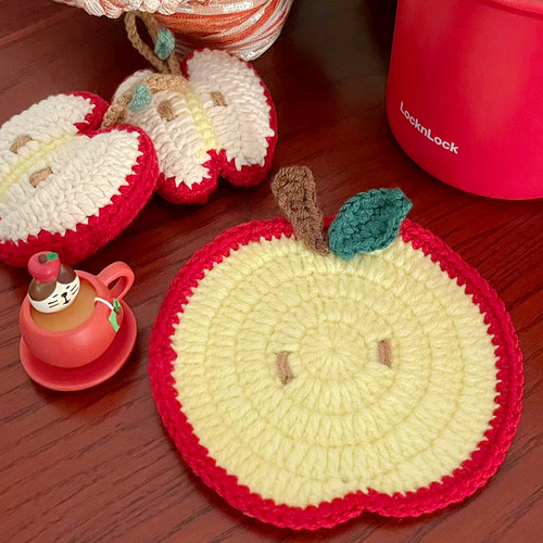 DIY苹果杯垫手工编织礼物