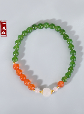 天然和田碧玉手串菠菜绿圆珠单圈