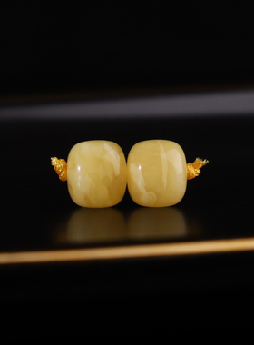 正品天然俄料蜜蜡老型珠散珠 9*7*8mm黄白花蜡手链配饰配珠 124号