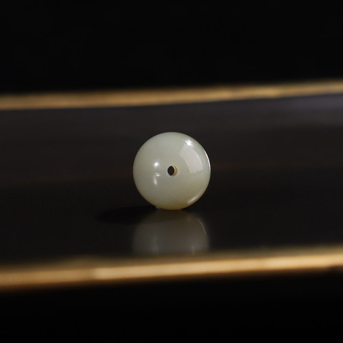 天然新疆和田玉且末蓝玉10mm 219号聚宝盆半糖手串散珠diy配珠