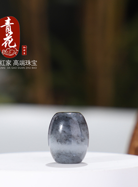 和田玉青花桶珠直径12.7x15.7mm