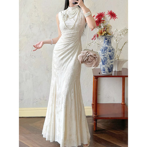 山野逸梦 《茉莉》敬酒服国风微胖梨型旗袍白色月光高个子连衣裙