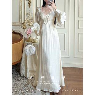 连衣裙「缪斯」山野逸梦原创重工希腊女神感超大灯笼袖 拼接连衣裙