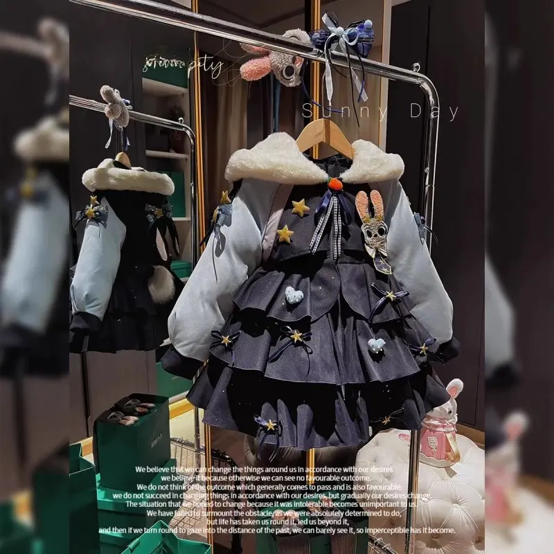女童可爱兔子卡通羽绒棉服2025冬季新品儿童中长款加棉加厚棉袄外