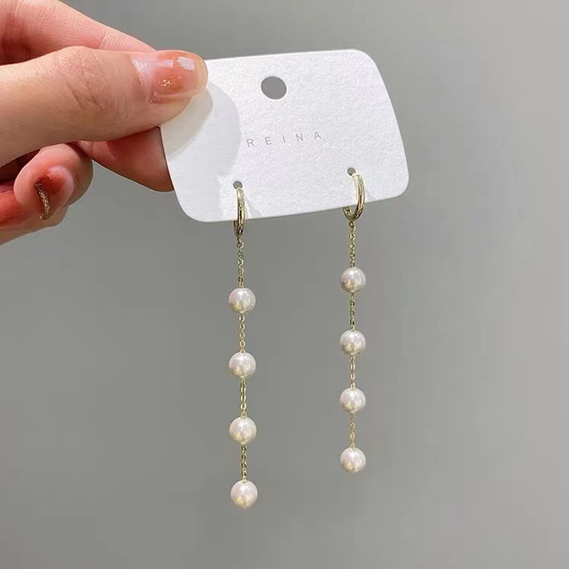 韩国气质网红耳扣小香风珍珠耳环流苏长款秋冬耳环时尚耳饰女