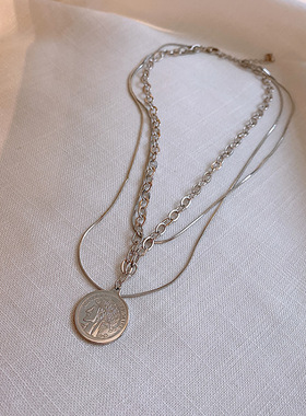 欧美个性多层叠戴项链女时尚网红设计感毛衣链韩版简约气质锁骨链