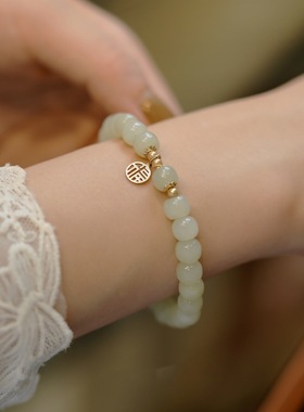 和田玉手链女韩版东大门时尚手串复古送闺蜜送女友弹力可调节手饰