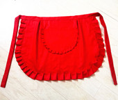 结婚围裙婚喜宴婚庆用品陪嫁厨房喜事中式 礼品红色棉半身蕾丝围腰