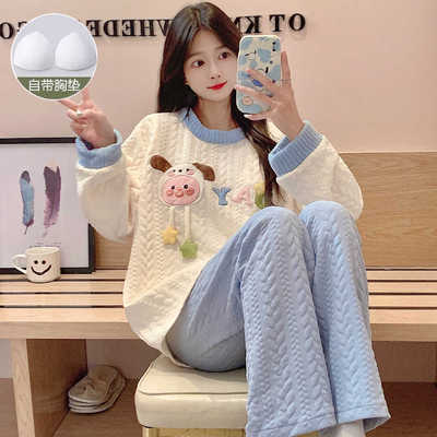 春秋季家居服套装冬款夹层睡衣