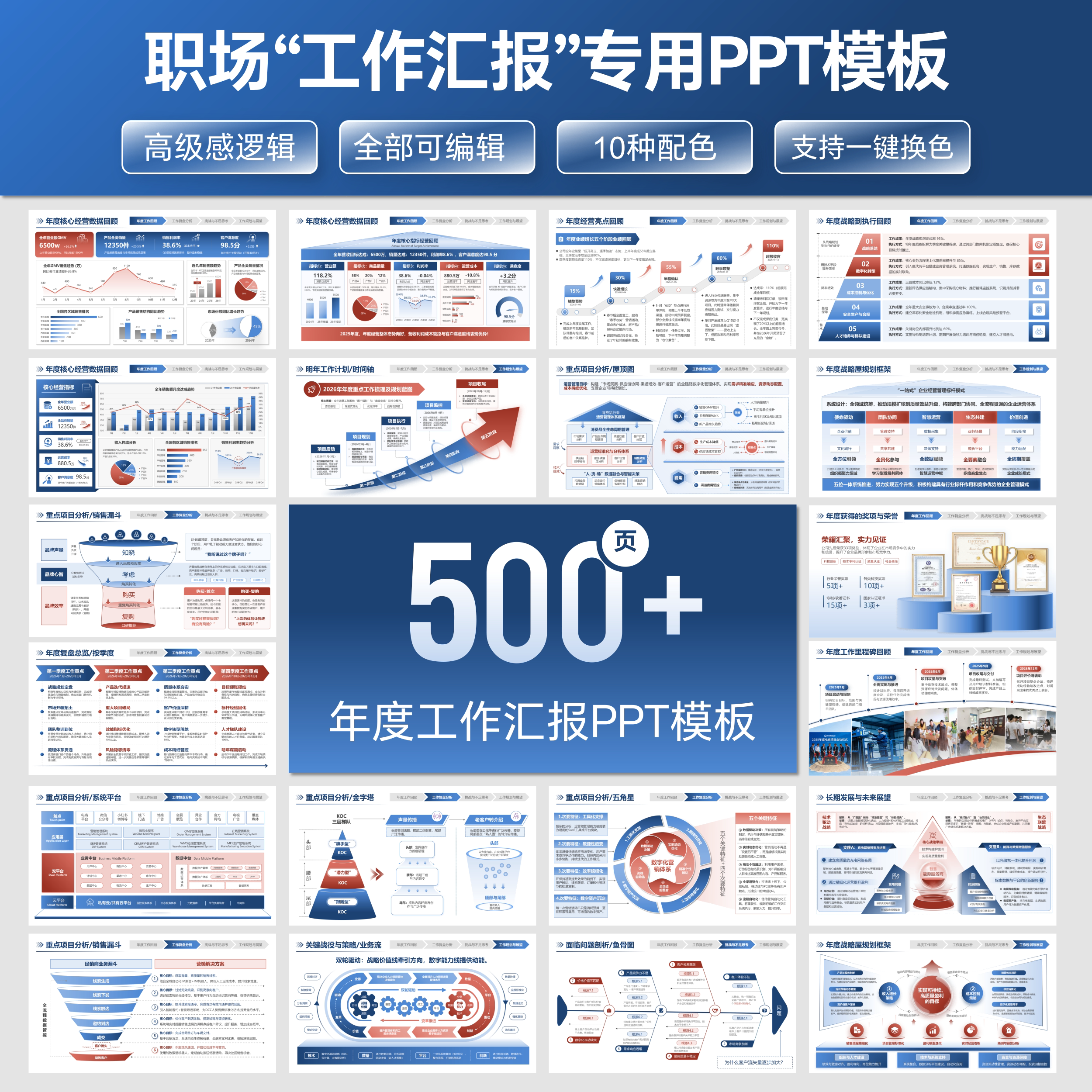 500页 大厂高级感 职场工作总结汇报系列PPT模板图片
