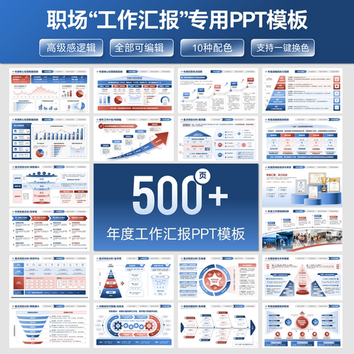 500页 大厂高级感 职场工作总结汇报系列PPT模板