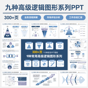 300+页 九种常用逻辑图形系列PPT模板 工作汇报 高级感PPT