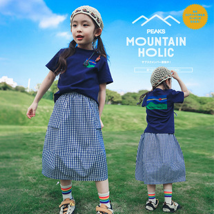 山系户外童装女童半身裙2026夏季新款轻薄柔软儿童格子褶皱裙子