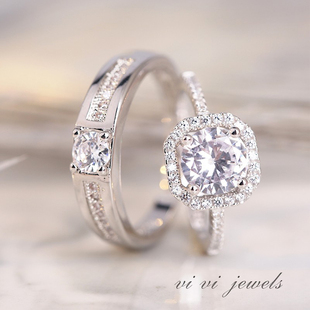 方形活口钻戒奢华仿真结婚对戒男女可调节求婚戒指婚礼仪式 用道具